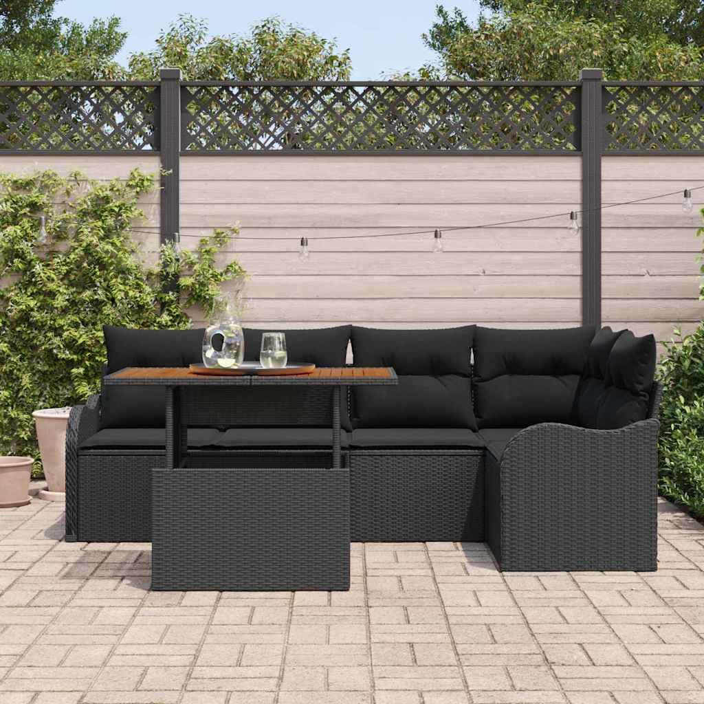 Garden Sofa Set with Cushion 6 pcs Black Poly Rattan
