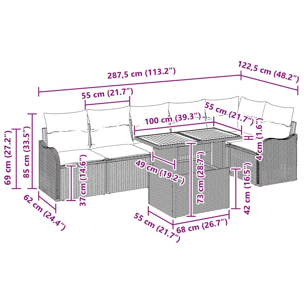 Garden Sofa Set with Cushion Manual 7 pcs Grey