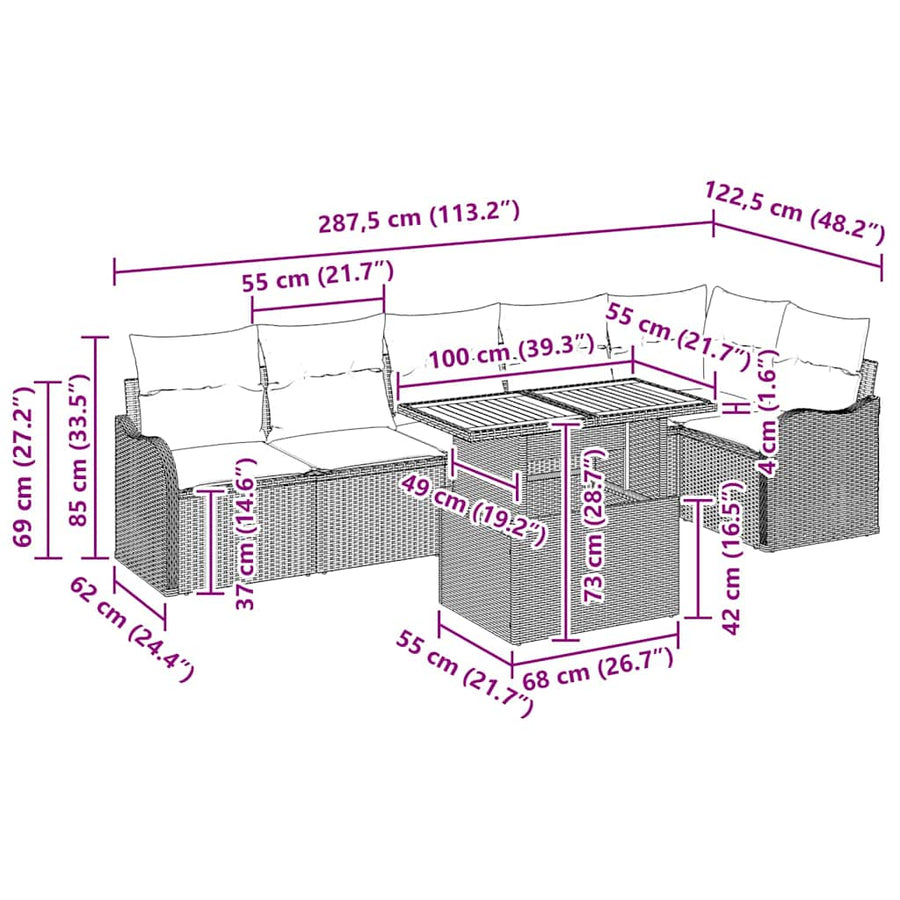 Garden Sofa Set 7 pcs 6-Seater Black