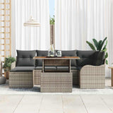 Garden Sofa Set 7 pcs Grey Poly rattan and powder-coated steel - Side View