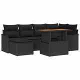 Garden Sofa Set 7 pcs Black Poly rattan and powder-coated steel - Front View