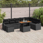 Garden Sofa Set 9 pcs Black Poly rattan and powder-coated steel