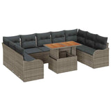 Garden Sofa Set 10 pcs Grey Poly rattan and powder-coated steel - Front View
