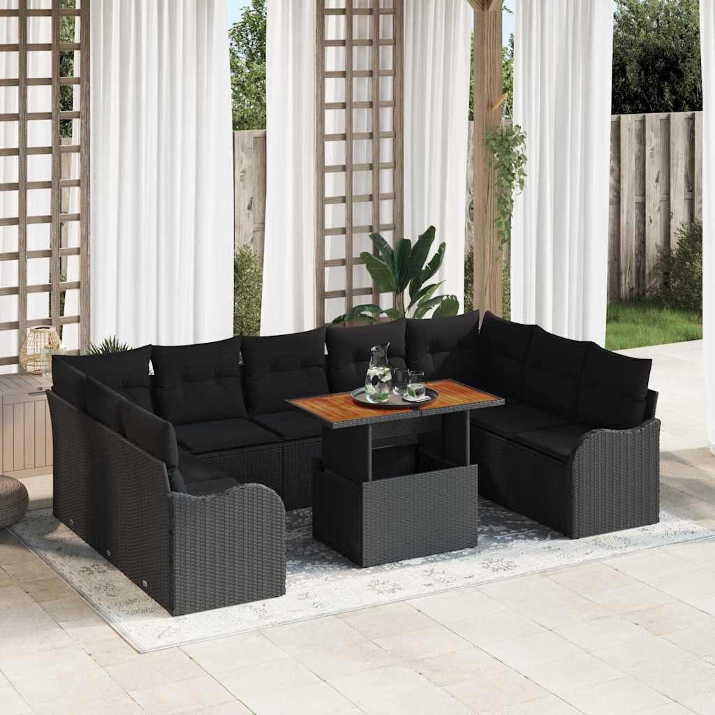 Garden Sofa Set with Cushion Manual 10 pcs Black