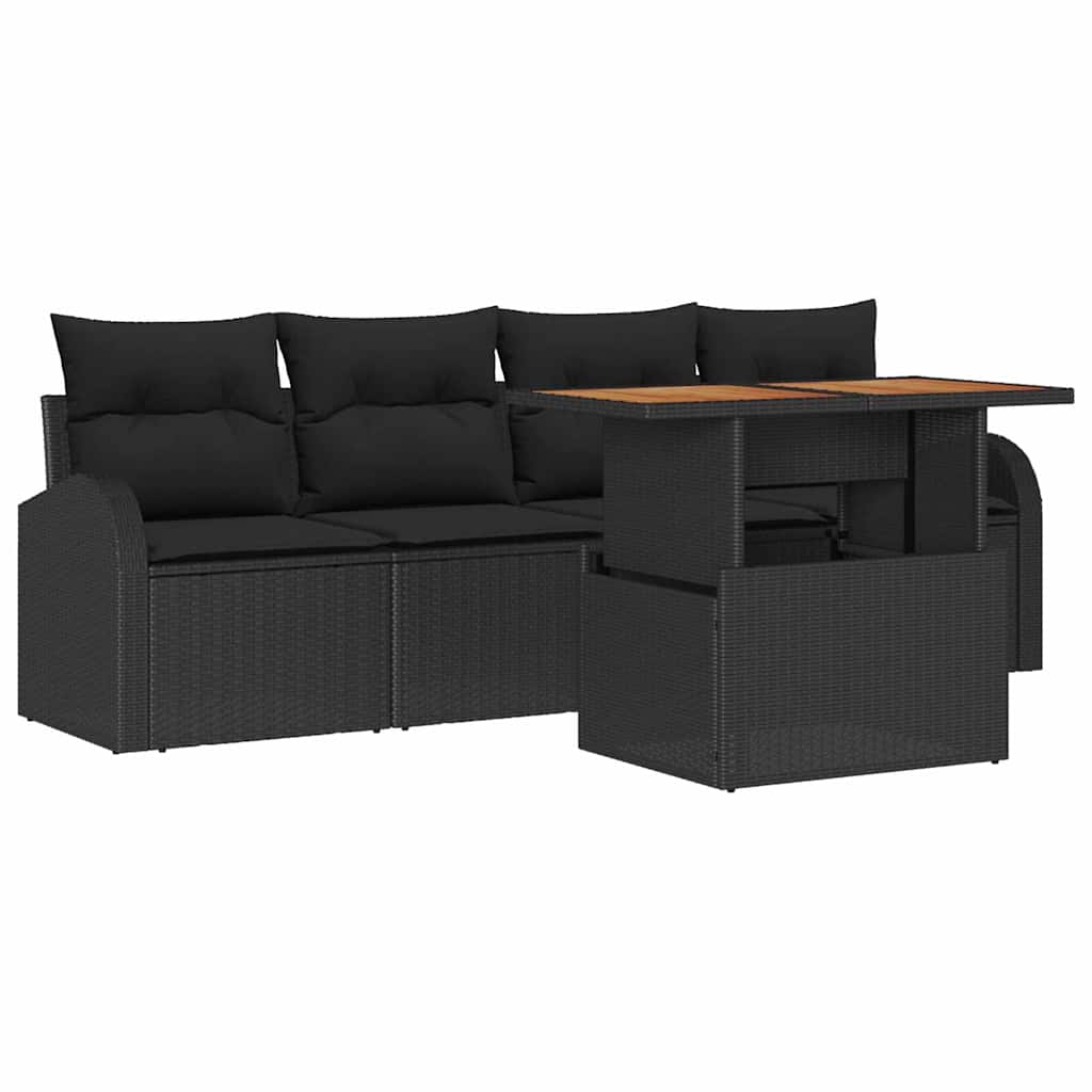 Garden Sofa Set with Cushion 5 pcs Black 100 x 55 x 73 cm