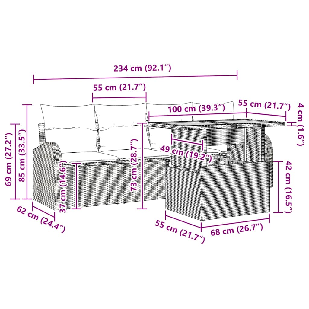 Garden Sofa Set with Cushion 5 pcs Black 100 x 55 x 73 cm