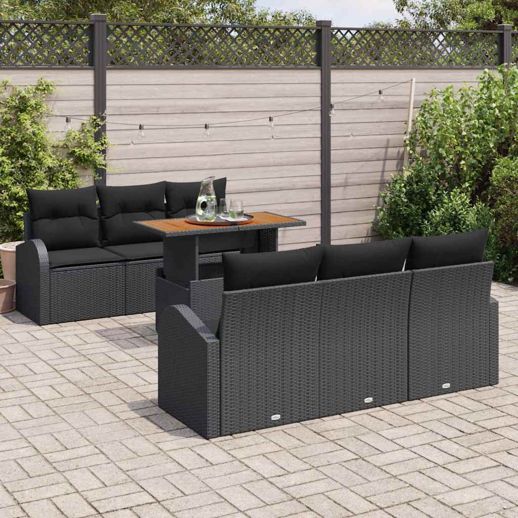 Garden Sofa Set with Cushion 7 pcs Black