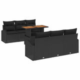Garden Sofa Set with Cushion 7 pcs Black 100 x 55 x 73 cm - Front View