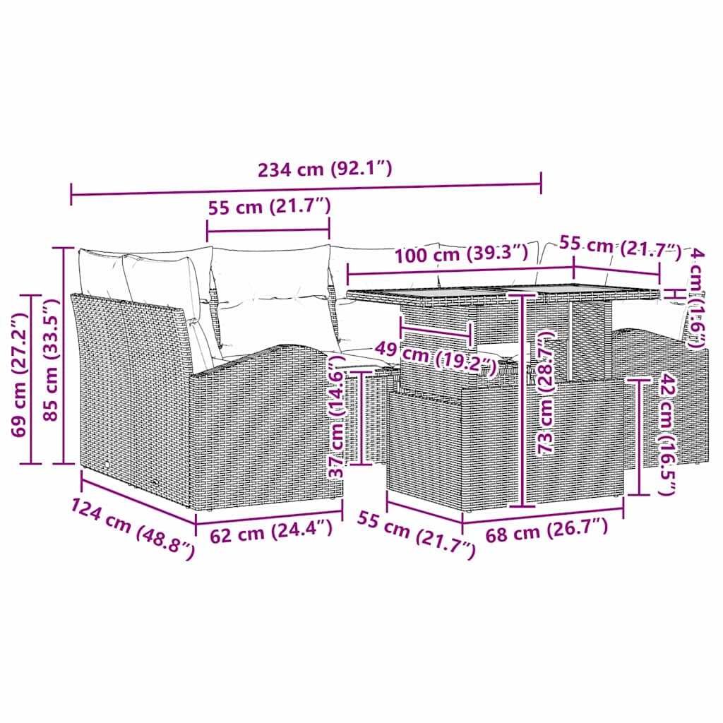 Garden Sofa Set with Cushion 7 pcs Black 100 x 55 x 73 cm