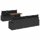 Garden Sofa Set with Cushion 8 pcs Black 100 x 55 x 73 cm - Front View