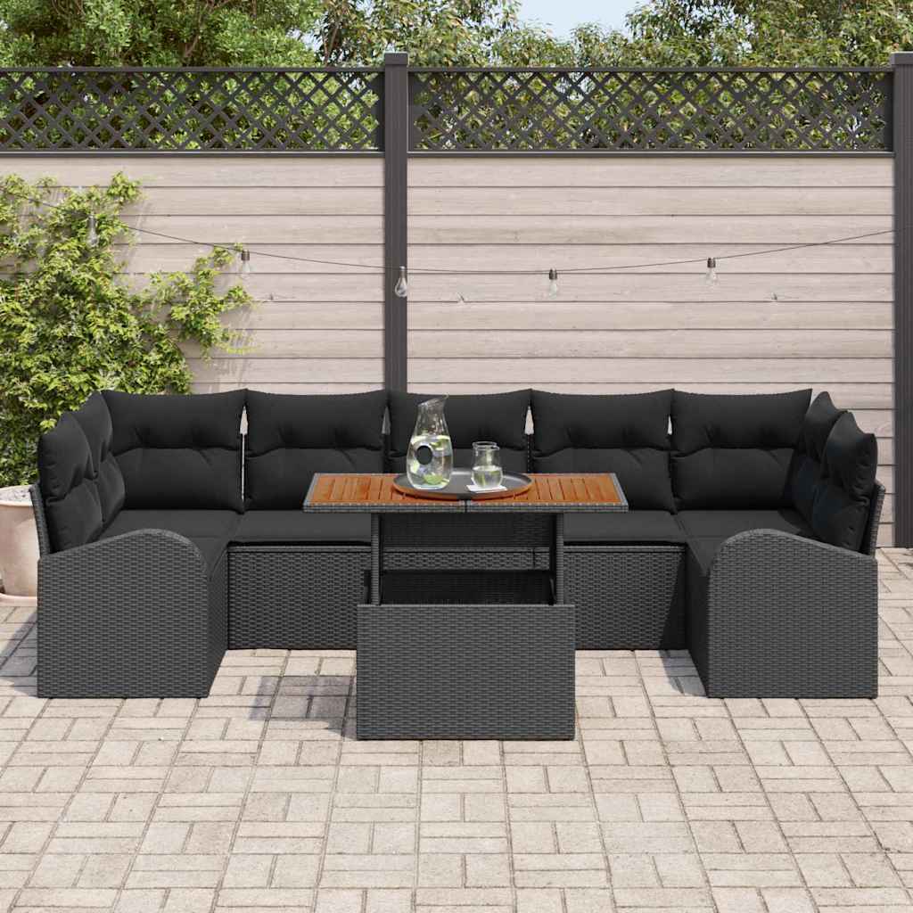 Garden Sofa Set with Cushion 8 pcs Black