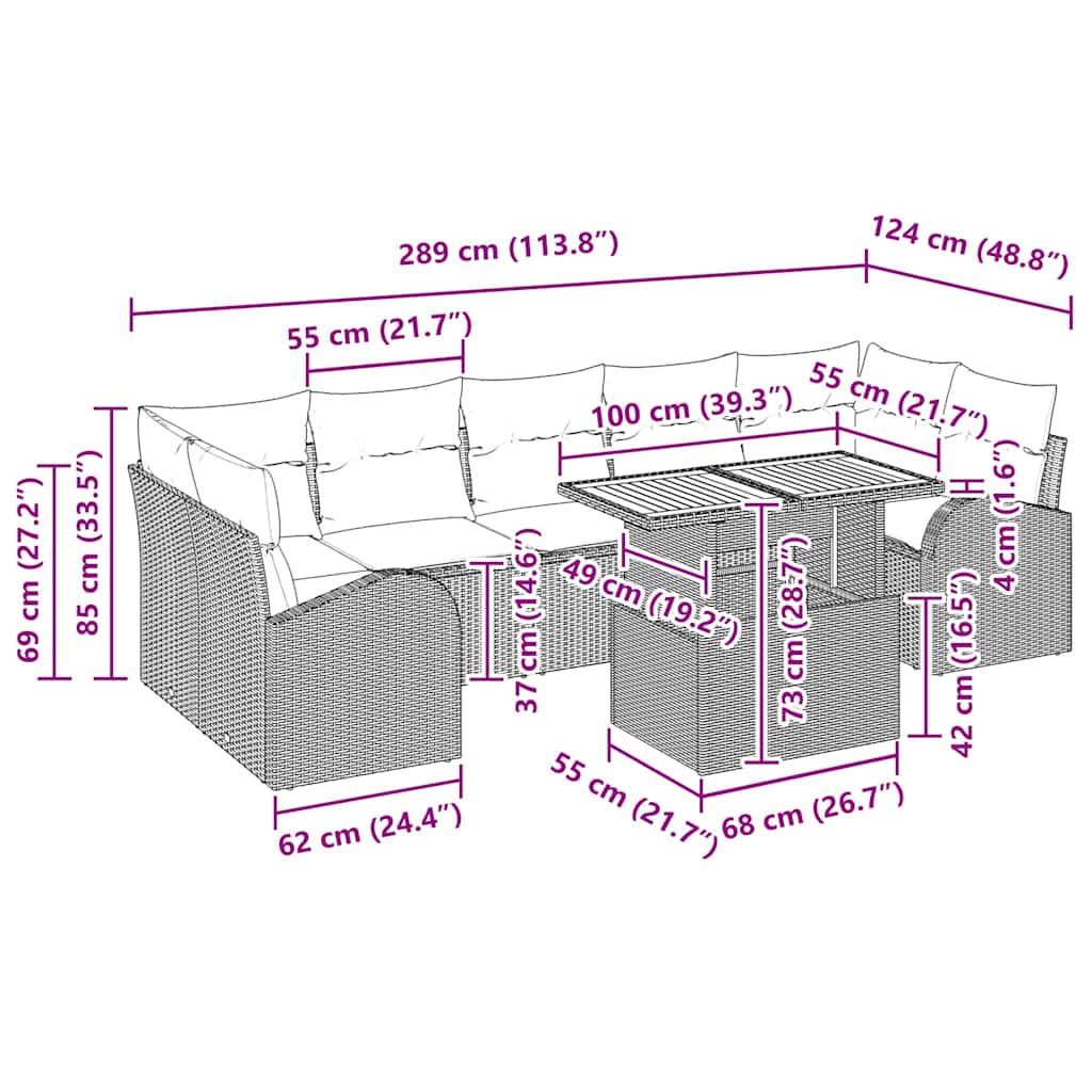 Garden Sofa Set with Cushion 8 pcs Black