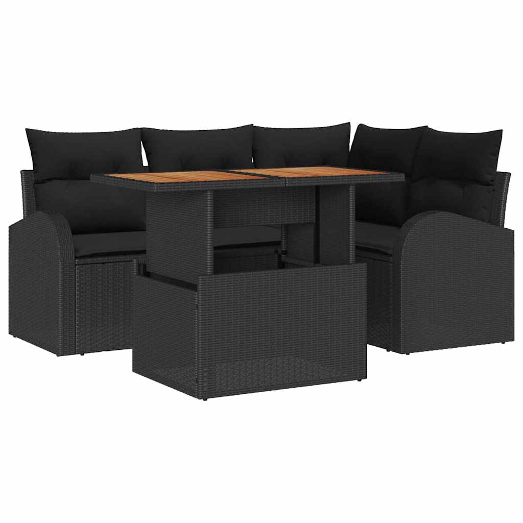 Garden Sofa Set with Cushion 5 pcs Black