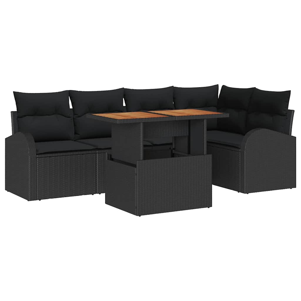 Garden Sofa Set with Cushion Manual 6 pcs Black