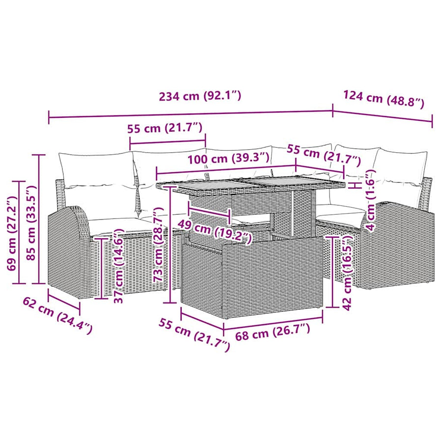 Garden Sofa Set 6 pcs Black 100 x 55 x 73 cm