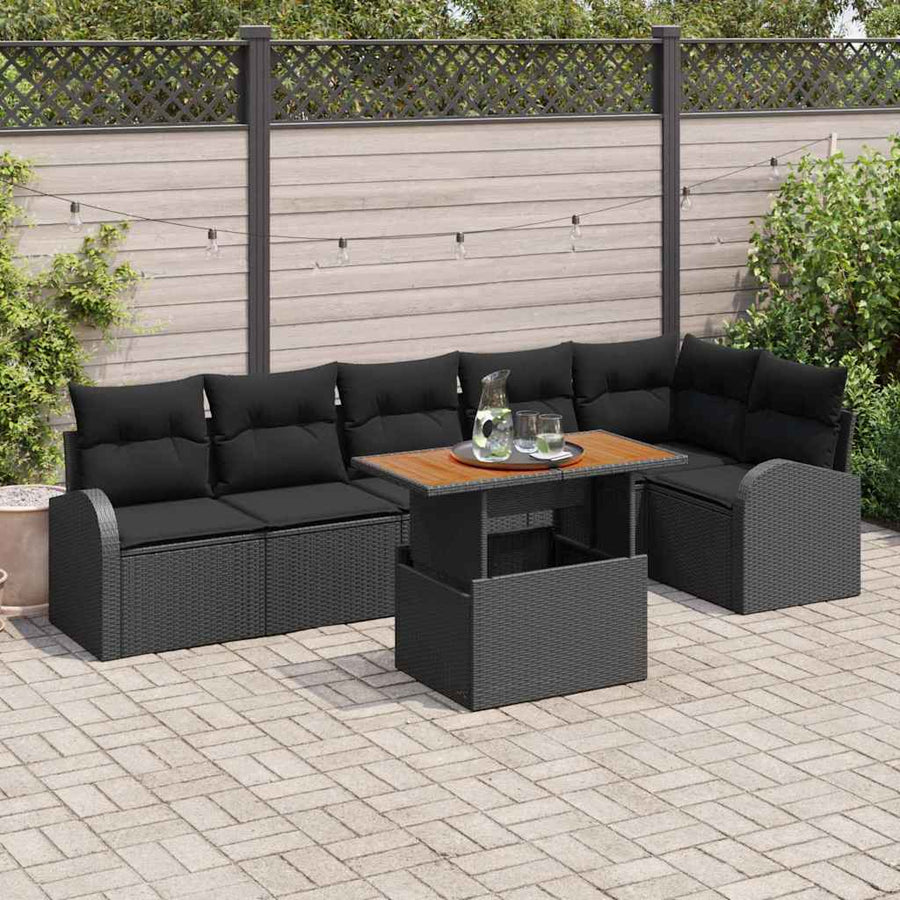Garden Sofa Set 7 pcs Black