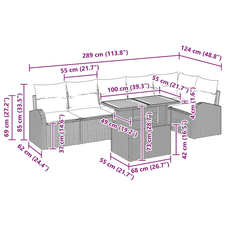 Garden Sofa Set 7 pcs Black