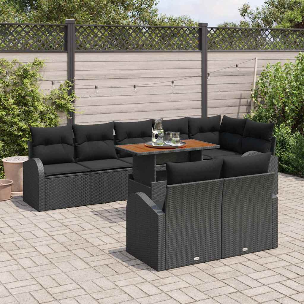 Garden Sofa Set with Cushion 9 pcs Black 100 x 55 x 73 cm