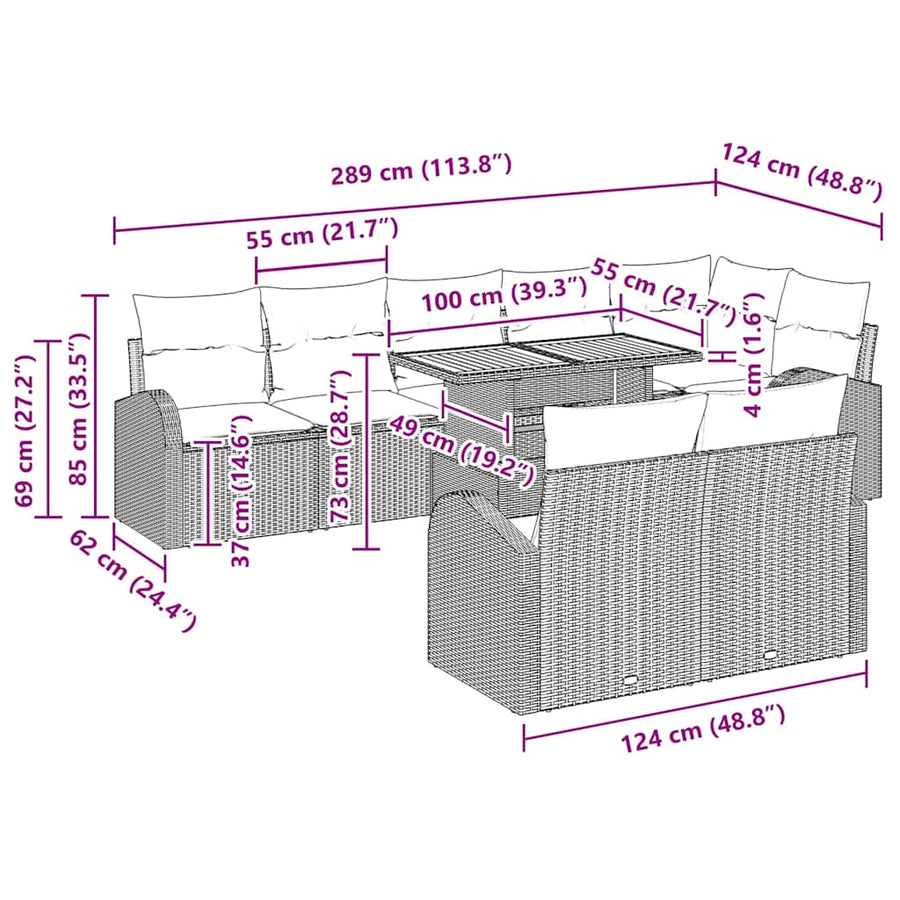 Garden Sofa Set 9 pcs Black 100 x 55 x 73 cm