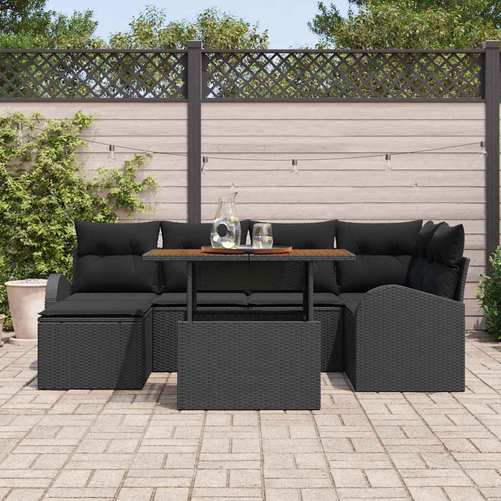 Garden Sofa Set 7 pcs Black Poly rattan and powder-coated steel