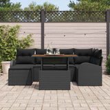 Garden Sofa Set 7 pcs Black Poly rattan and powder-coated steel - Side View