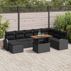 Garden Sofa Set 9 pcs Black Poly rattan and powder-coated steel