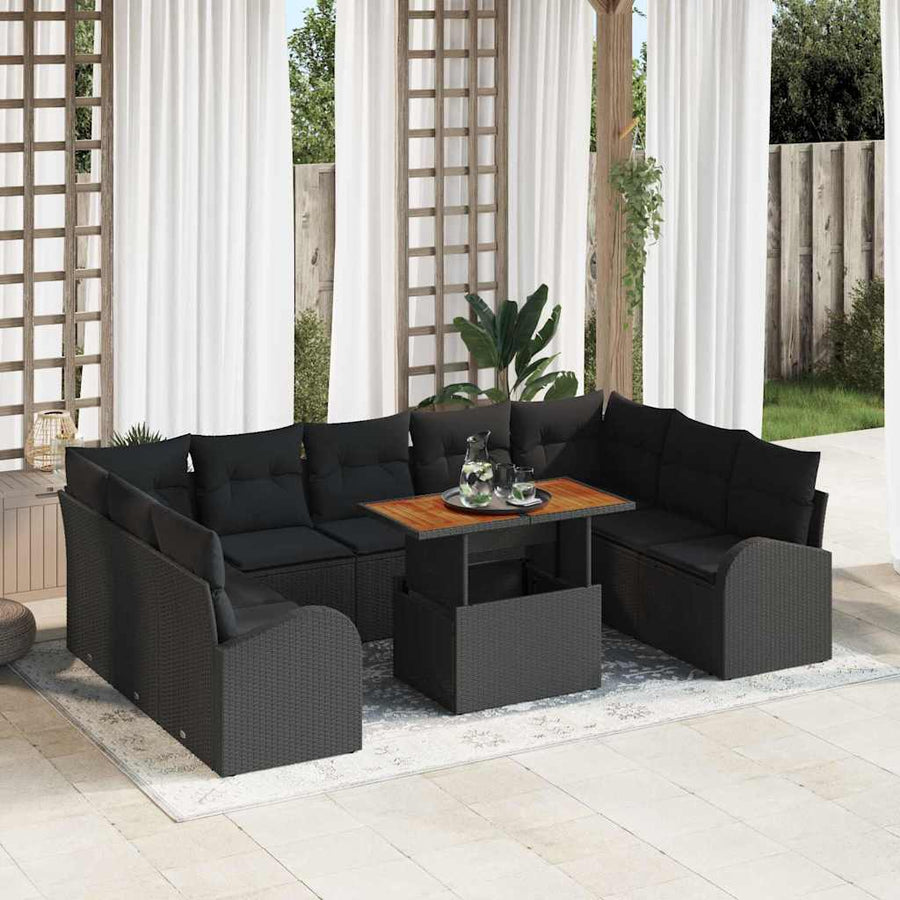 Garden Sofa Set 10 pcs Black