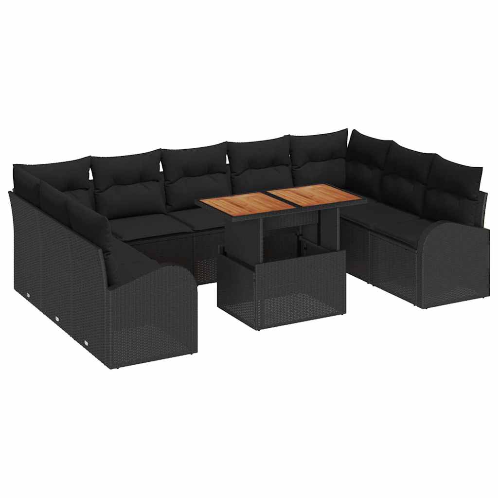 Garden Sofa Set with Cushion 10 pcs Black