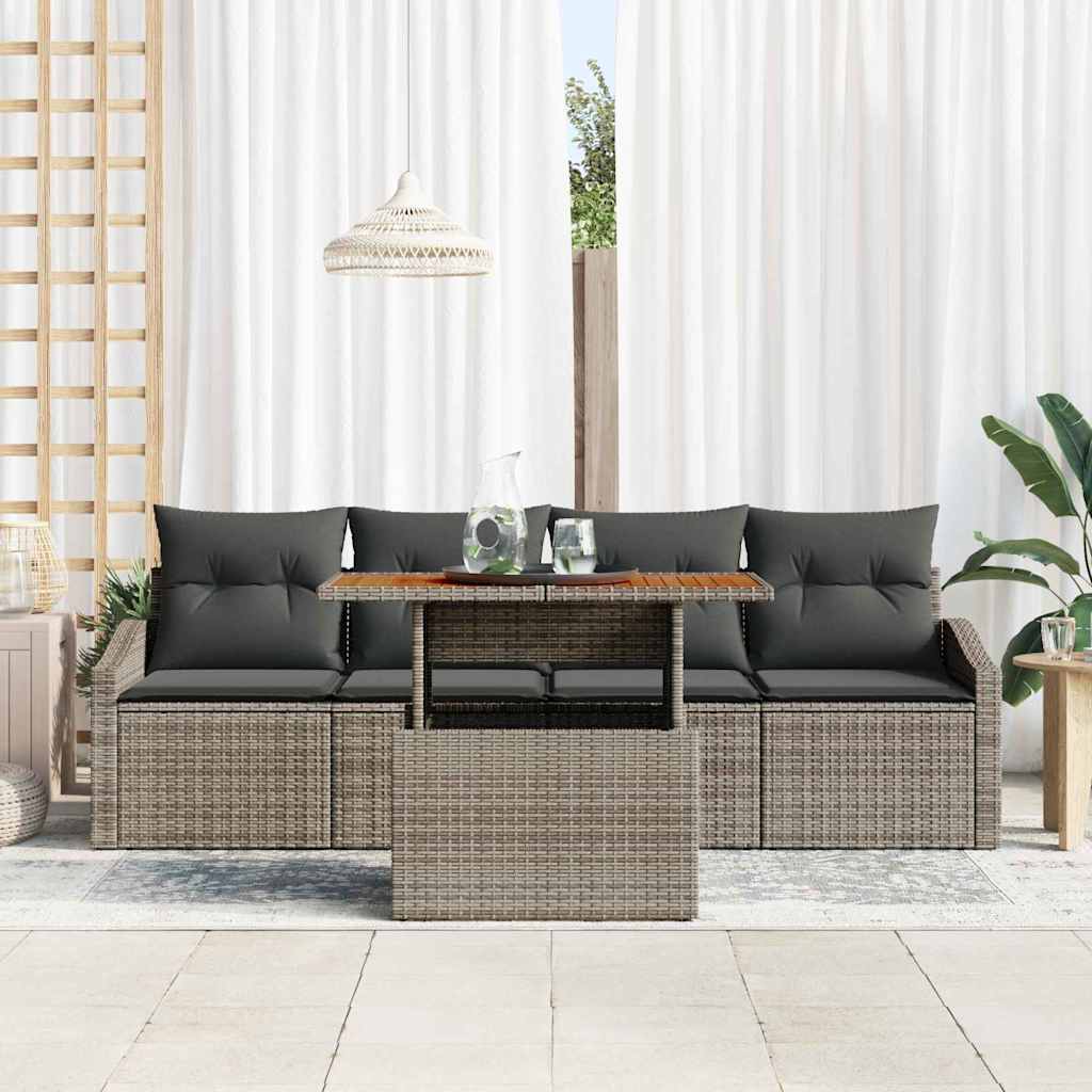 Garden Sofa Set with Cushion 5 pcs Grey Poly rattan