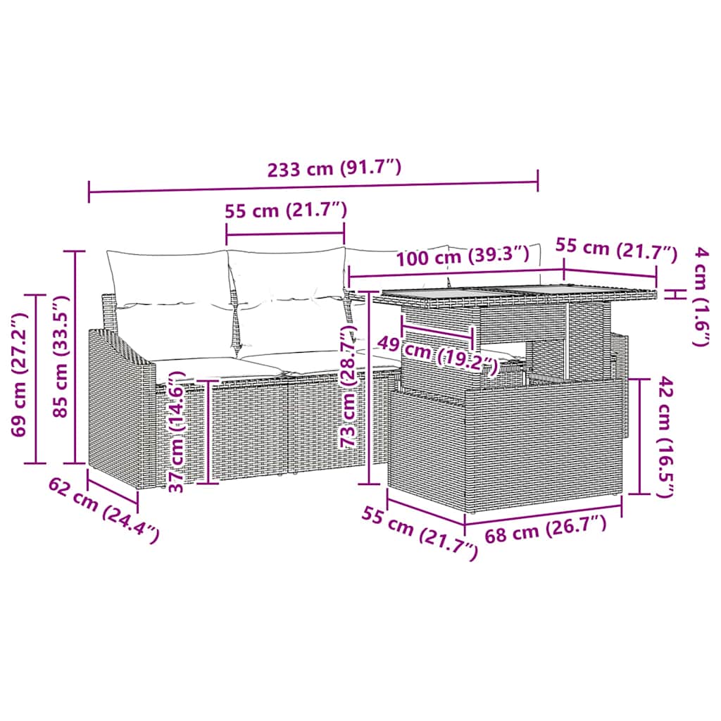 Garden Sofa Set with Cushion 5 pcs Grey Poly rattan