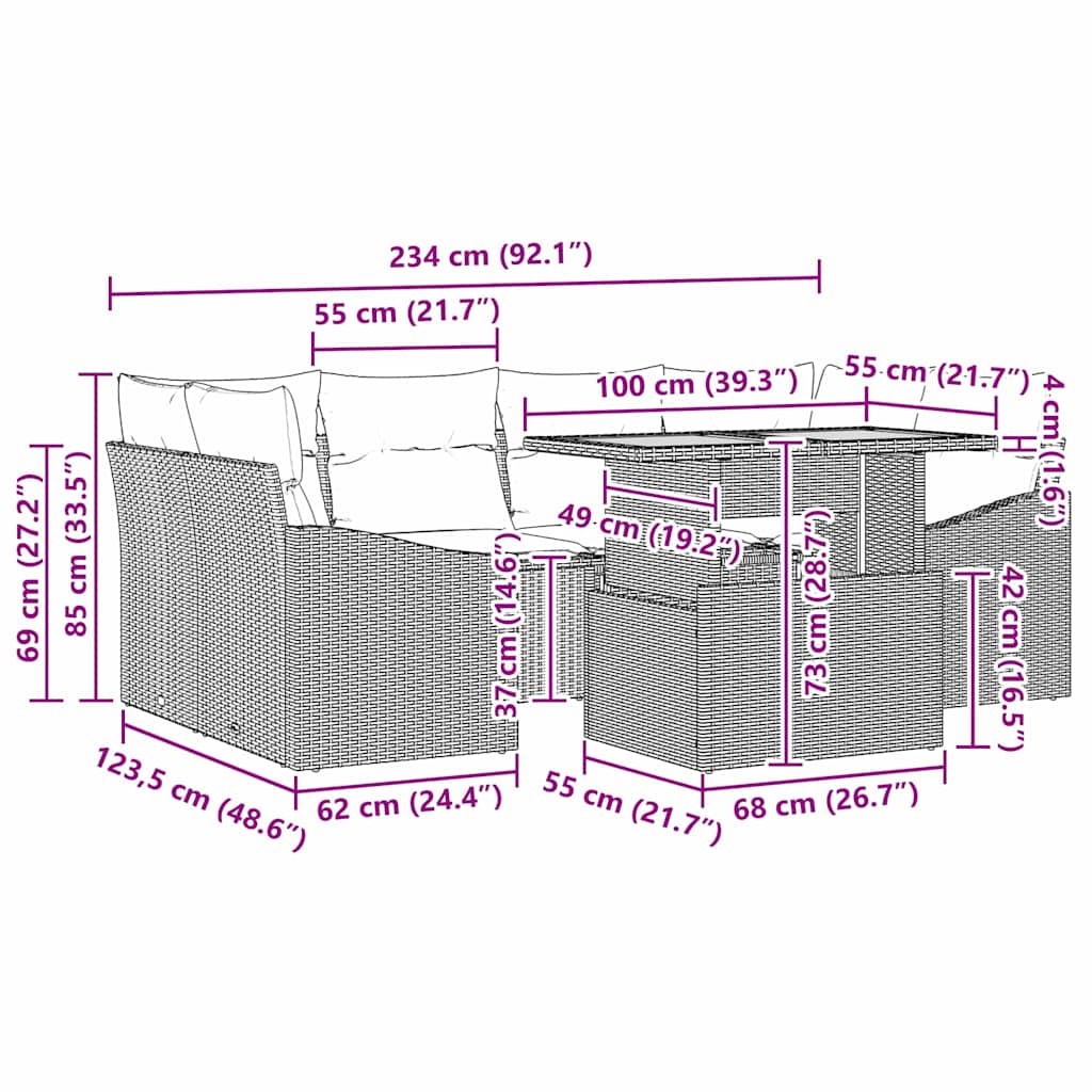 Garden Sofa Set 7 pcs Black and Brown