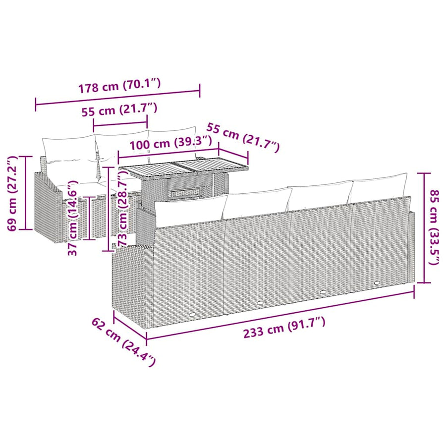 Garden Sofa Set 8 pcs Grey 100 x 55 x 73 cm