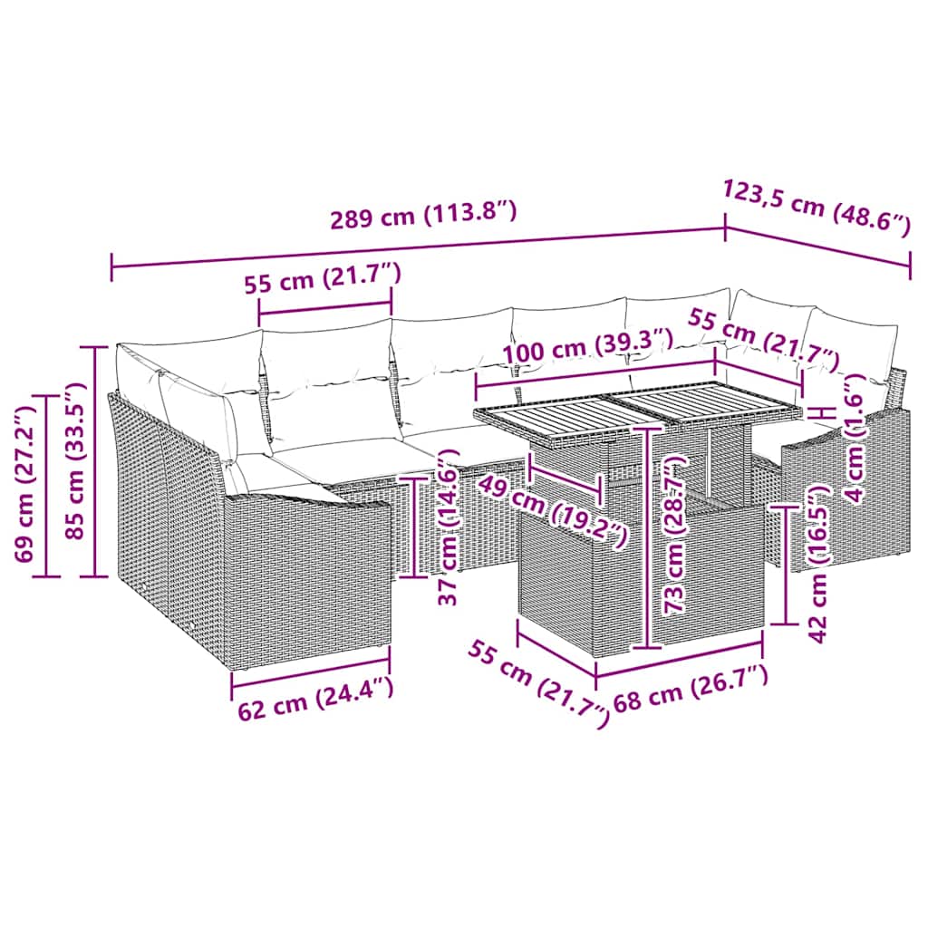 Garden Dining Set with Cushion Black and Brown 100 x 55 x 73 cm
