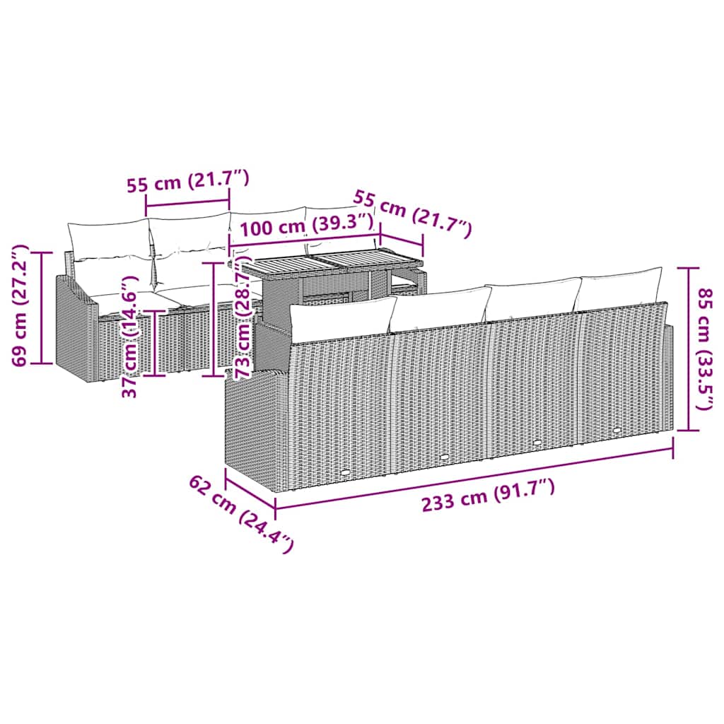 Garden Dining Set Manual 9 pcs Grey and Brown 100 x 55 x 73 cm