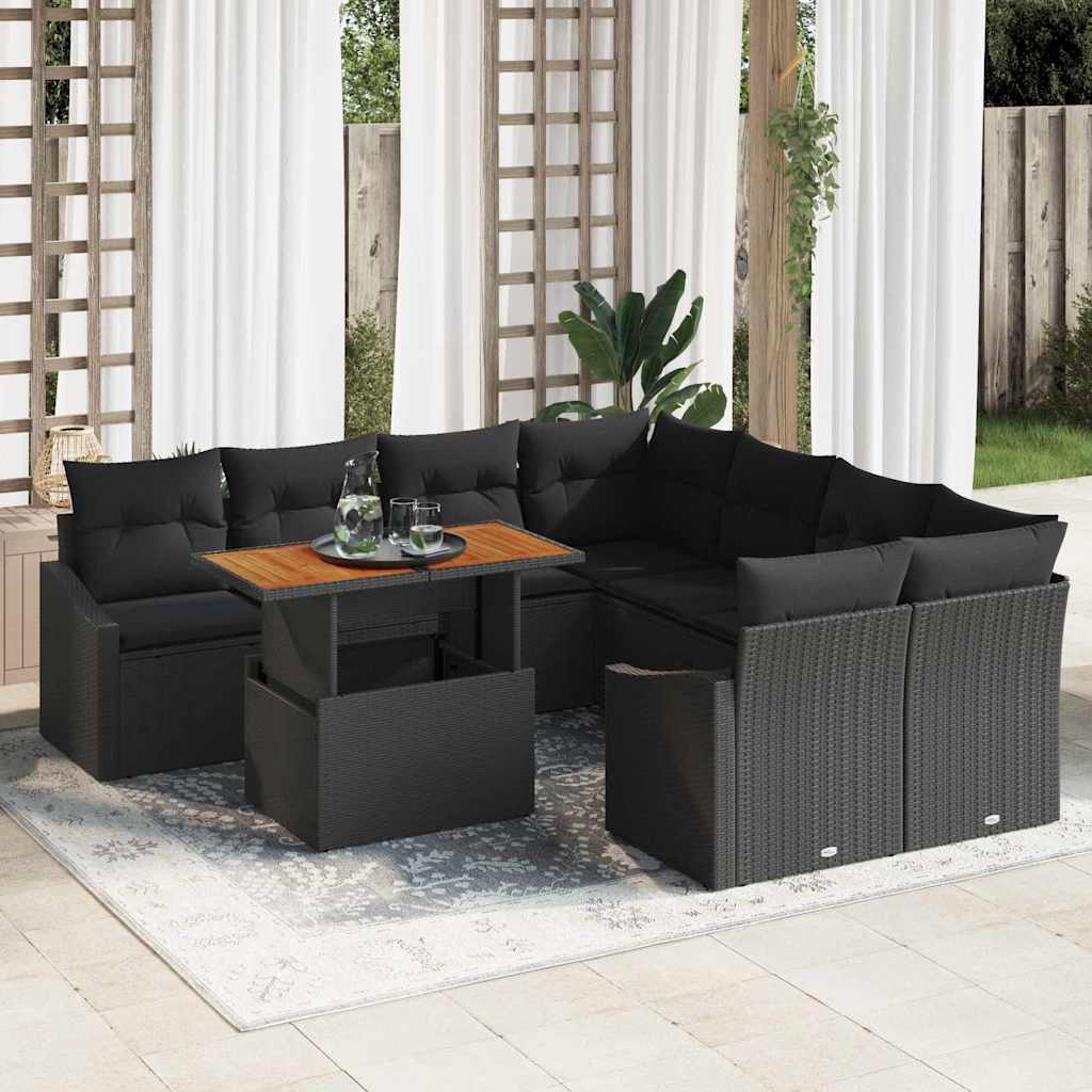 Garden Sofa Set 9 pcs Black and Brown