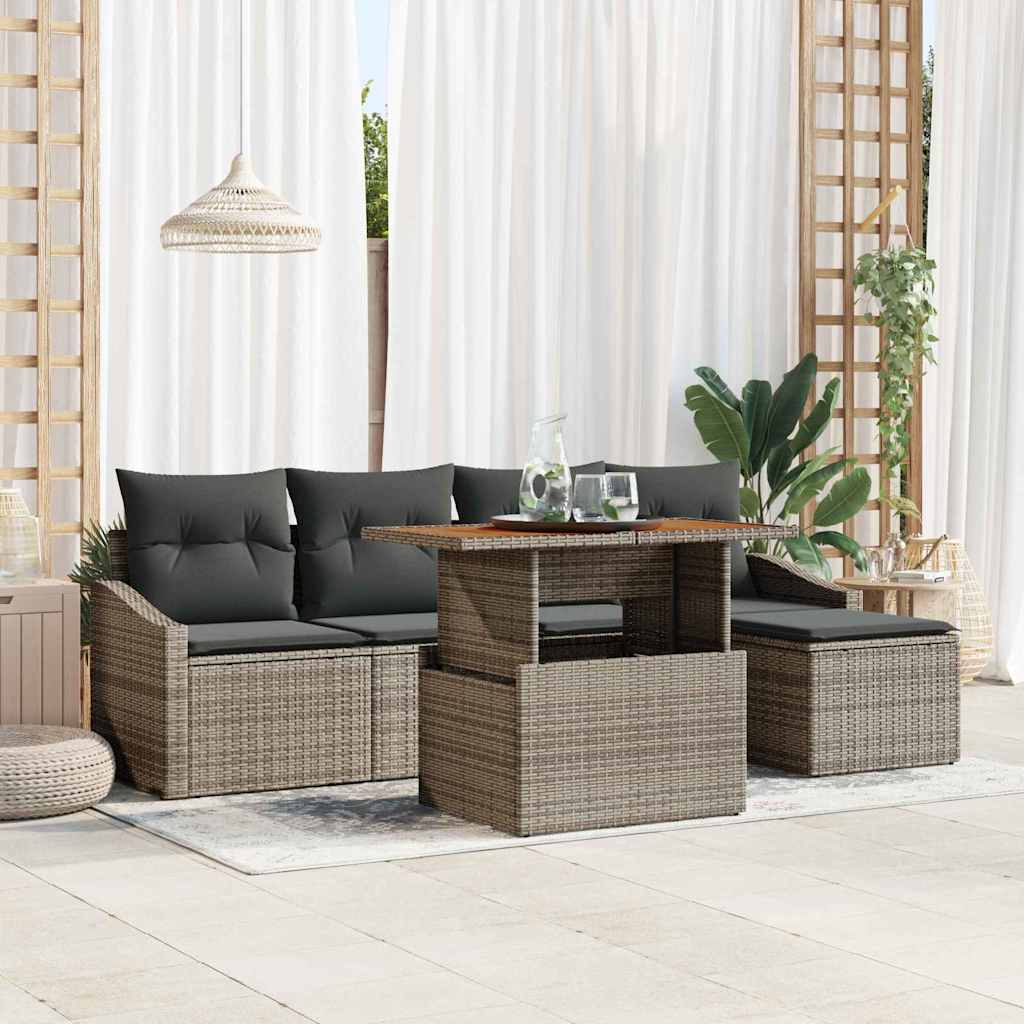 Garden Dining Set with Cushion 6 pcs Grey and Brown