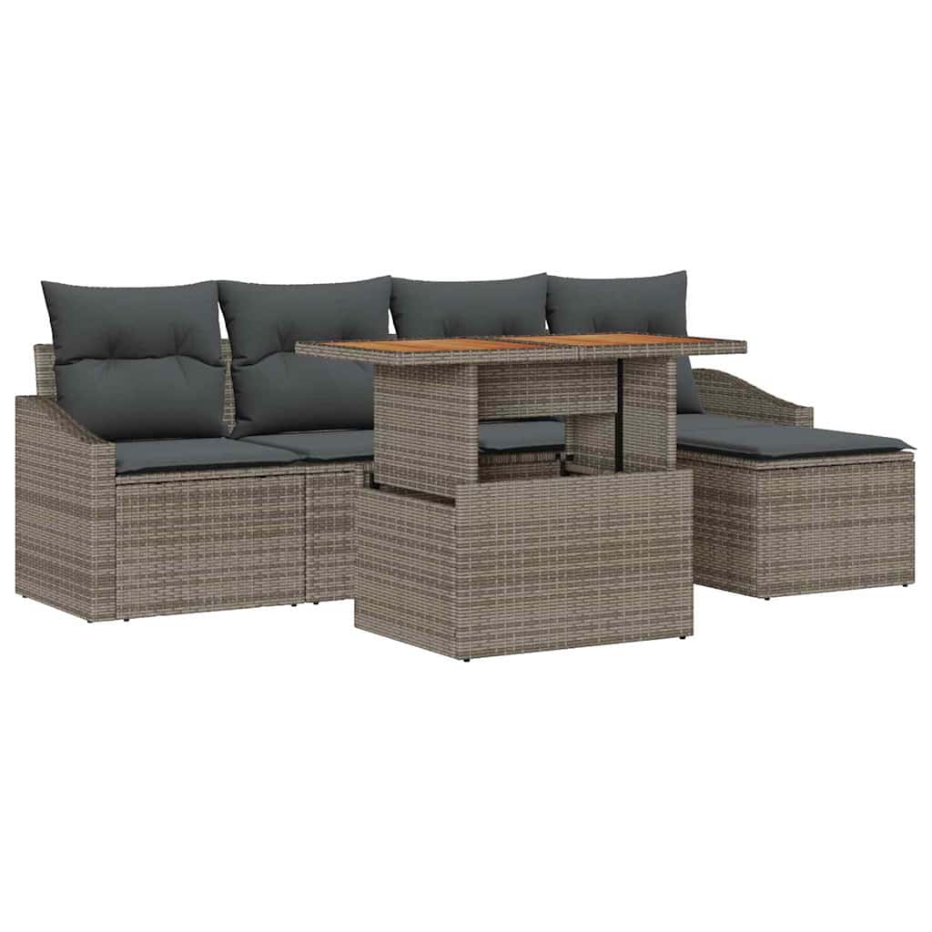 Garden Dining Set with Cushion 6 pcs Grey and Brown