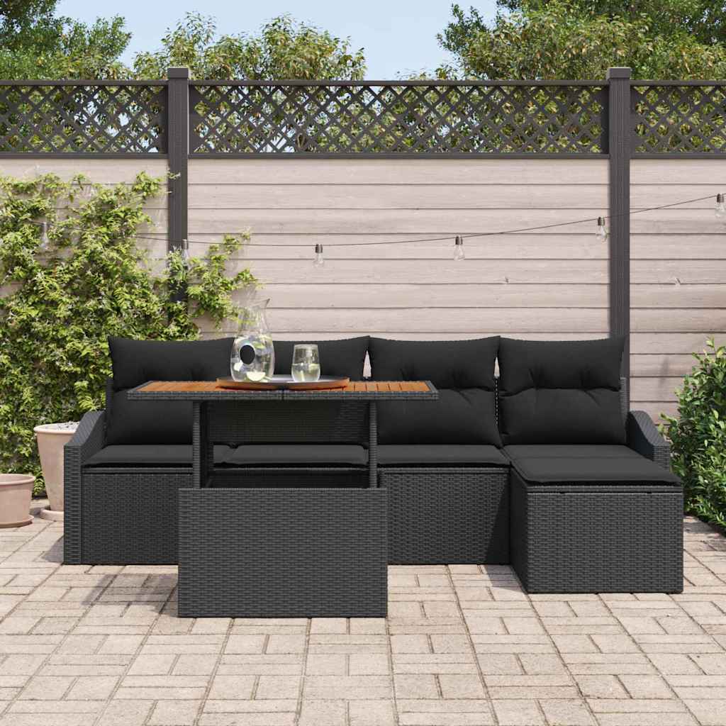 Garden Dining Set with Cushion 6 pcs Black and Brown