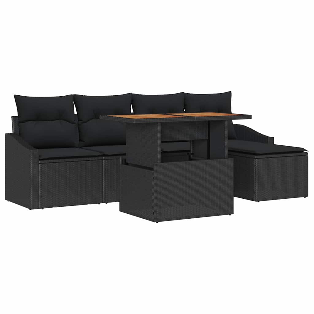 Garden Dining Set with Cushion 6 pcs Black and Brown