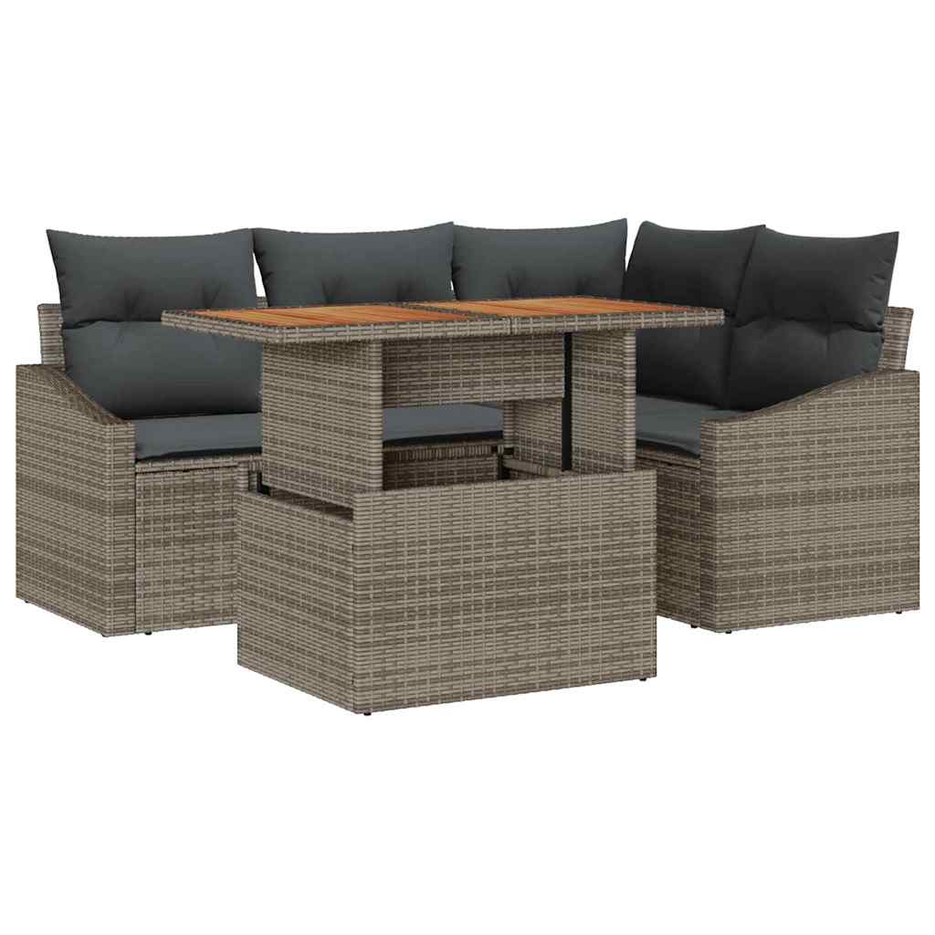 Garden Sofa Set 5 pcs Grey and Brown