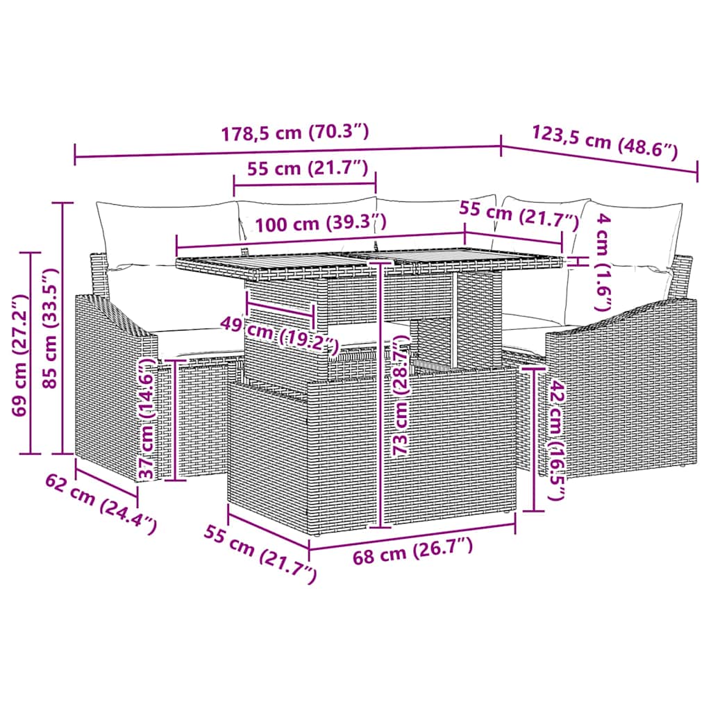 Garden Sofa Set 5 pcs Grey and Brown
