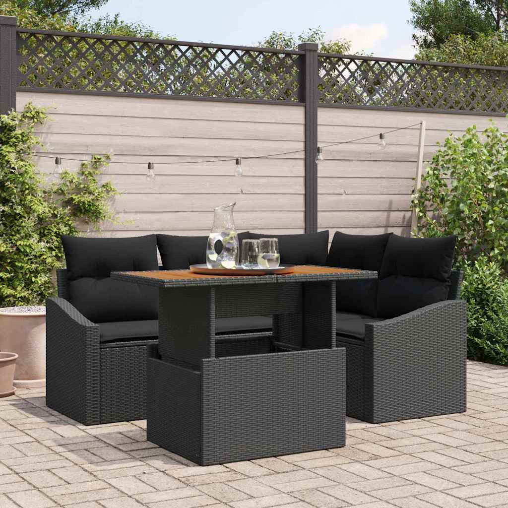 Garden Sofa Set 5 pcs Black and Brown