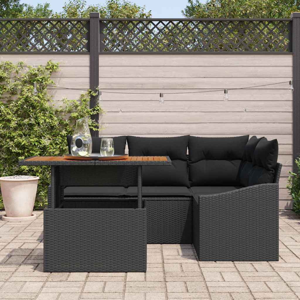 Garden Sofa Set 5 pcs Black and Brown