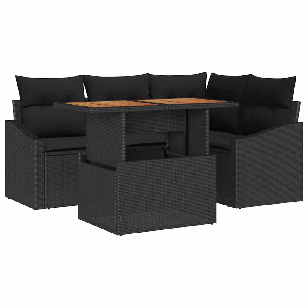 Garden Sofa Set 5 pcs Black and Brown