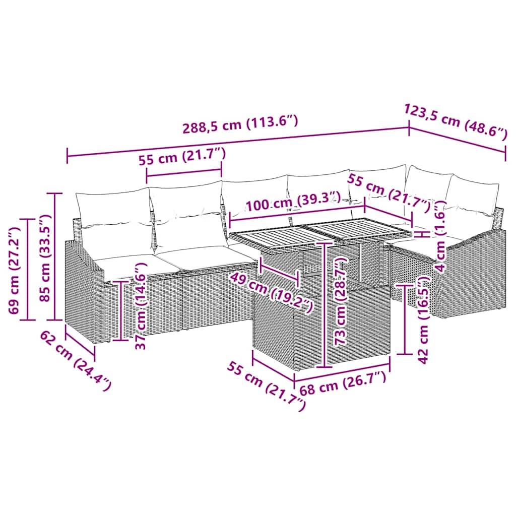 Garden Dining Set Manual 7 pcs Black and Brown 100 x 55 x 73 cm