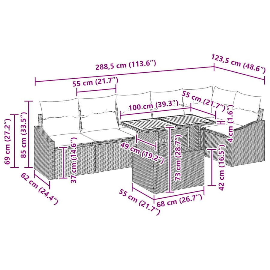 Garden Sofa Set 7 pcs Black and Brown