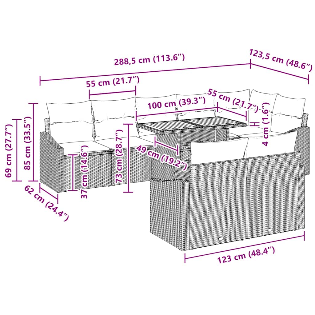 Garden Sofa Set Manual 9 pcs Grey and Brown 100 x 55 x 73 cm