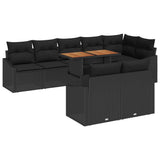 Garden Sofa Set with Cushion Manual 9 pcs Black and Brown