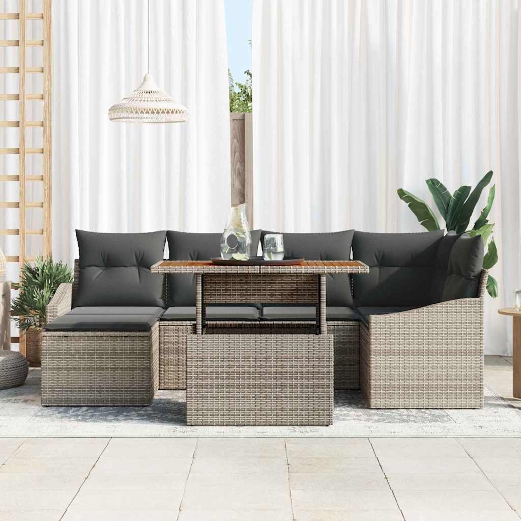 Garden Dining Set with Cushion 7 pcs Grey and Brown