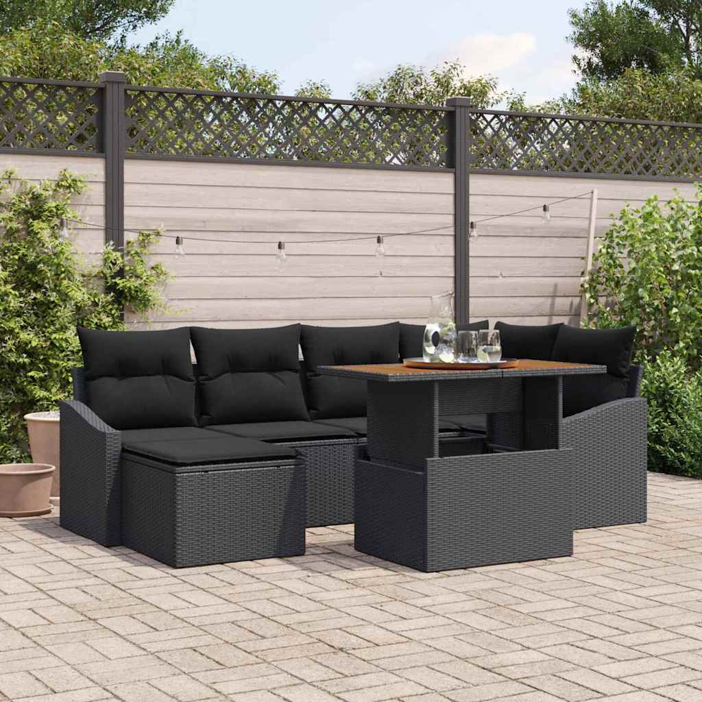 Garden Dining Set with Cushion 7 pcs Black and Brown